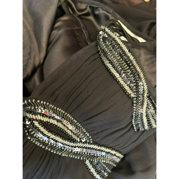 Y2K Vintage Scala Black Beaded Baby Doll Full Length Silk Dress Size Medium - Picture 9 of 10